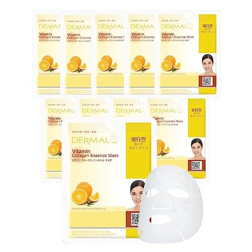 Dermal Korea Collagen Essence Full Face Facial Mask Sheet - Vitamin pack of 10