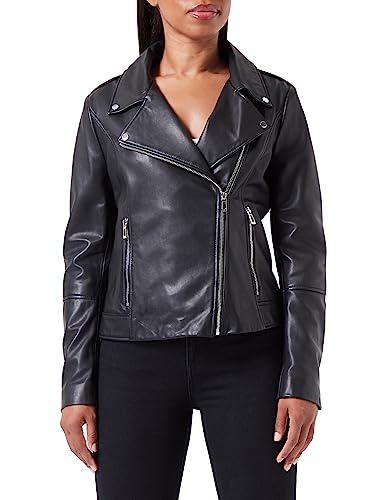 HUGO Women's Larella-2 Leather-Jacket, Black1, XXL