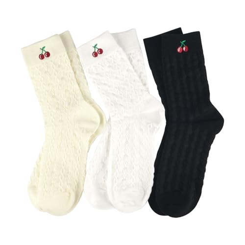 Image of Women's Cute Crew Socks, Casual Athletic Cotton Bowknot Cherry Calf Novelty Socks for Women