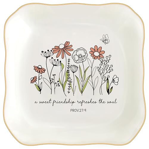 MQPPKJ Christian Bible Verse Jewelry Dish Trinket Tray Gifts- Inspirational Ceramic Ring Jewelry Tray Gifts for Women-A Sweet Friendship Refreshes the Soul-Proverbs 27:9 (Inspirational)