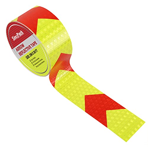 Sinopack Reflective Safety Tape Outdoor Waterproof 2In X 30Ft High Visibility Red & Yellow, Industrial Marking Arrow Tape Heavy Duty Hazard Caution Warning Safety Adhesive Tape #TOP4