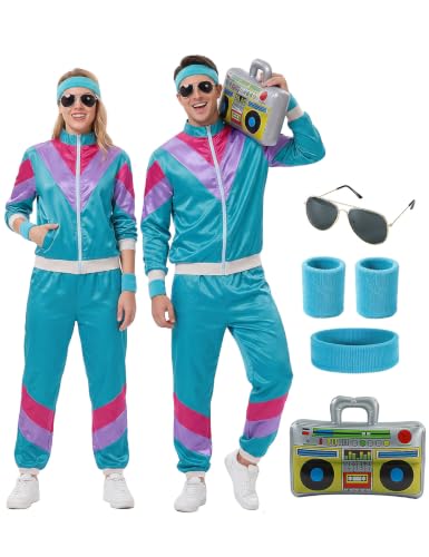 Funny World 80s 90s Tracksuit for Women and Men, Blue,