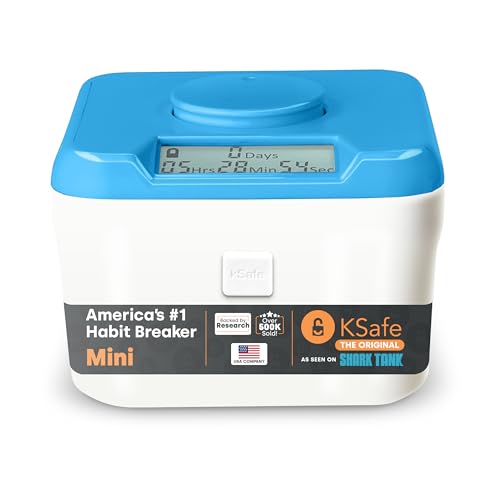 KSafe Timer Lock Box for Phones, Snacks & Medications - Cell Phone Jail & Food Safe with Timer - Time Locking Container for Better Habits & Addiction Management (Mini, Blue Lid + 3.0” White Base) by Kitchen Safe - Used condition - US$49.88