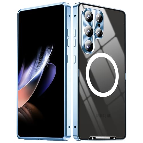 Protection Samsung Galaxy S23 rigide fine avec cadre métallique et dos magnétique puissant bleu