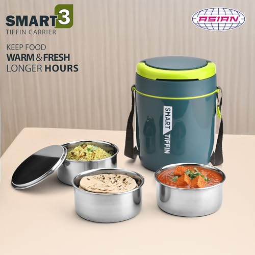 Image of Asian Plastowares - Tiffin Carrier 3 Insulated Lunch Box | Leak-Proof, Airtight | Lunch Box for Kids & Adults | Durable & Spill-Free School, Office, and College Tiffin | Blue