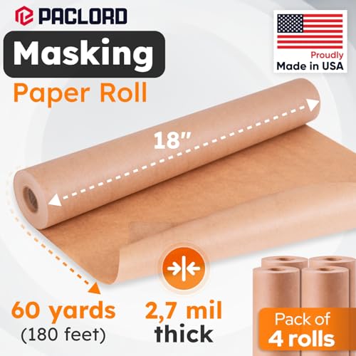 Image of 18 inch x 60 Yards (180 feet) Masking Paper Roll (Pack of 4) - Made in USA General Purpose Kraft Masking Paper for Painting - Painters' Protection from Splatter and Overspray