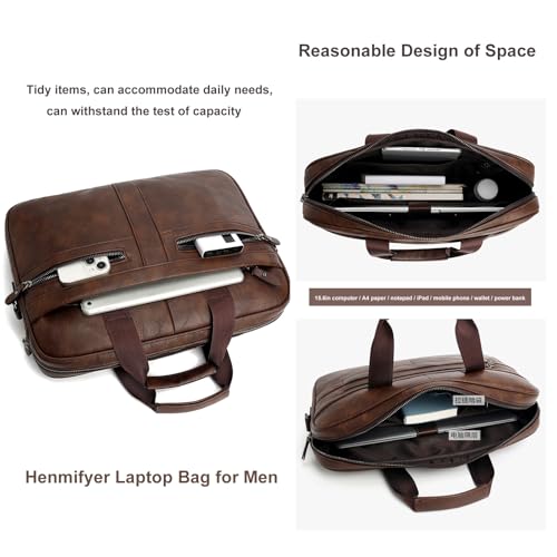 Maletín de cuero para laptop hombre 16 pulgadas negro miniatura 6