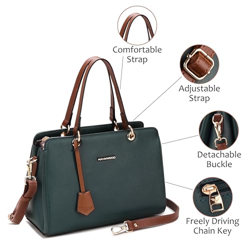 Image of HAWKWOOD Women's Premium PU Leather Structured Handheld Bag with Adjustable Shoulder Strap | Multi-Compartment Office & Casual Tote | Elegant Top Handle Purse for Daily Use