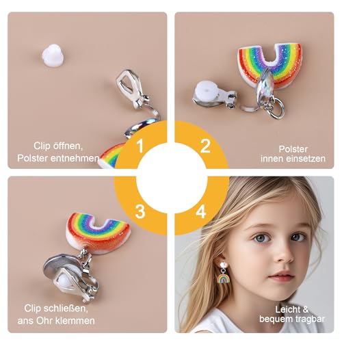 10 Paar Ohrclips Kinder, Klipp Clip Ohrringe Kinder mädchen Sterne Meerjungfrau Regenbogen, Bunte Ohrclips Ohne Ohrlöcher, Mädchen Clip Ohrringe für Alltag, bei Geburtstagsfeiern, Kostümpartys, Festen