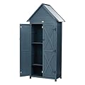Outdoor Storage Shed with Floor & Adjustable Shelves, Wooden Garden Tool Cabinet Weatherproof, 71" Vertical Patio Organizer