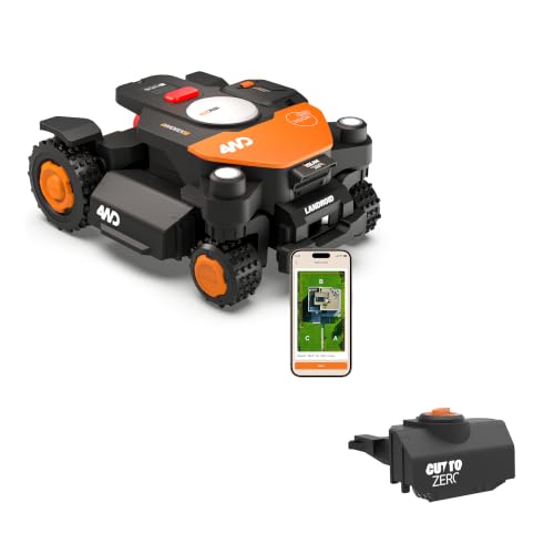Worx Landroid Vision Cloud WR342E 4WD Mähroboter mit Cut-to-Zero, kabelloser Rasenmähroboter für bis zu 2 000 m², (KI-Hinderniserkennung, VSLAM + RTK-Cloud-Navigation, 84% Steigung)