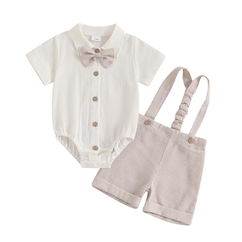 Newborn Baby Boy Outfits Suit Bowtie Dress Romper+Suspender Overalls Shorts Pants Set Gentleman Wedding Clothes Formal