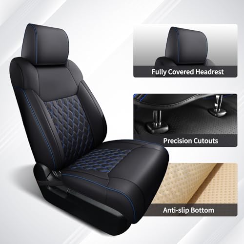 Image of Huidasource Tacoma Front&Back Car Seat Covers, Automotive Seat Cushion Fit for 4th Gen Toyota Tacoma 2024-2026 Double&Crew Cab Trailhunter SR SR5 Limited TRD Sport /Off Road (Full Set /Black&Blue)