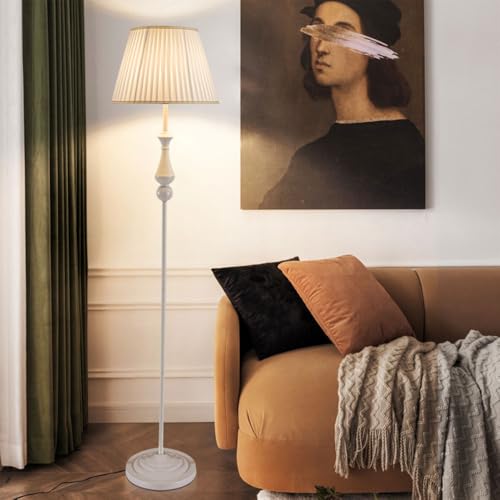 Lampes sur pied en métal poli et luminaire vertical blanc pour décoration de salon