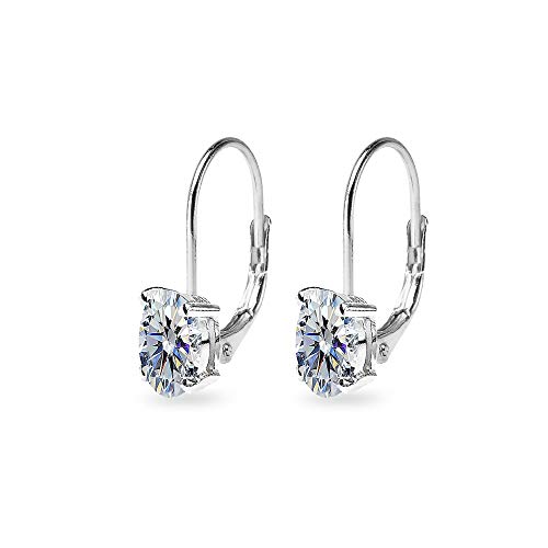 Sterling Silver 6x4mm Oval-Cut Solitaire Tiny Huggie Leverback Earrings Made with European Crystals2