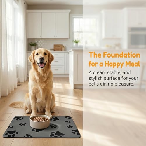 ASOUUNLD Napfunterlage Hund 60x40 cm rutschfeste Futtermatte für Hunde und Katzen Saugfähige & Schnelltrocknende Kieselgur Hundematte mit Gummirücken wasserdichte Hundenapf Unterlage für Haustiere