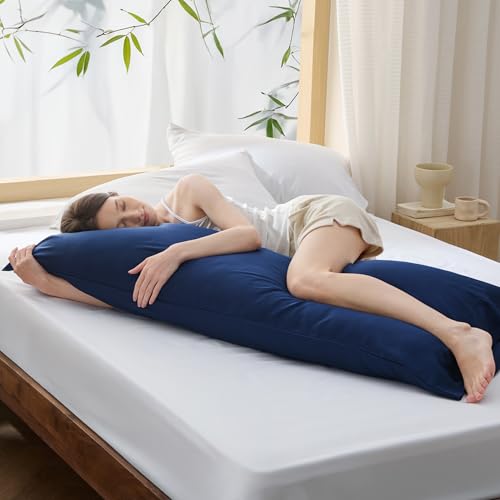 Bedsure Body Pillow Cover - Navy Long Cooling Pillow Cases, 100% Rayon Derived from Bamboo, Cool Body Pillowcase with Envelope Closure for Women, Men, 1 Pack, 20x54 Inches