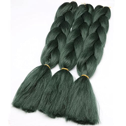 Original Jumbo Braids Hair Extension Pure Solid Dark Green Color 3Pcs 24Inch 100G/Pc For Twist Box Braiding Hair (Dark Green) #TOP3