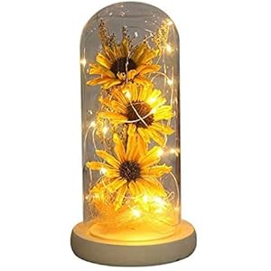 COJIWAL Artificial Sunflower Light for Women Unique Gifts for Xmas,Valentine Day,Wedding,Mothers Day,Anniversary Birthday Gifts for her,Sunflowers Artificial Flowers in Glass Dome (Yellow)