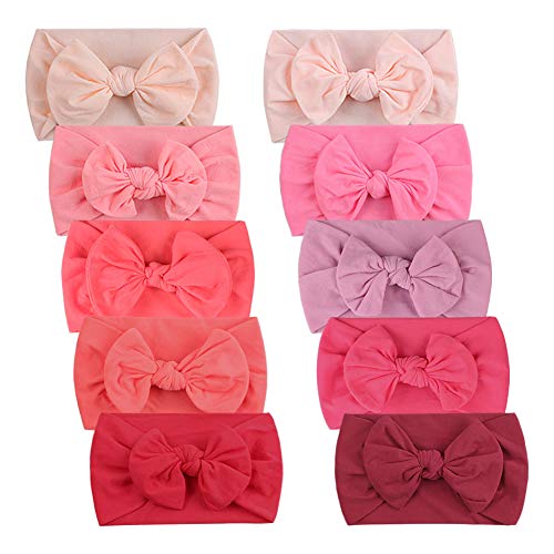 Duoyeree Baby Girl Headbands Bow Soft Stretchy Toddler Nylon Hair Headwraps 0-5T 10 Pack