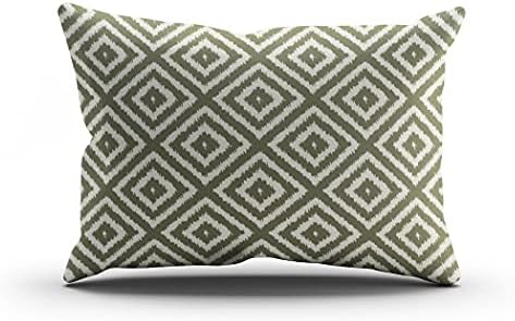 Suike Ikat Diamond in Olive Green and Cream Pretty Hidden Zipper Home Decorative Rectangle Throw Pillow Cover Cushion Case 16x24 Inch Design Printed Pillowcase