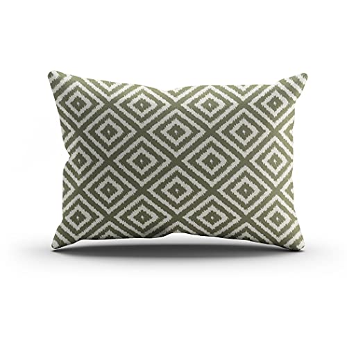 Suike Ikat Diamond In Olive Green And Cream Pretty Hidden Zipper Home Decorative Rectangle Throw Pillow Cover Cushion Case 16X24 Inch Design Printed Pillowcase #TOP1