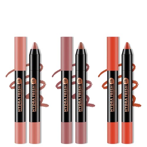 Image of Boobeen 3 Pieces Matte Lip Crayon Lipstik Pencil Velvety Creamy Lip Liner Full Coverage High Pigment Waterproof Long Lasting Lipstick for Women, Matte Lip Color with Smooth