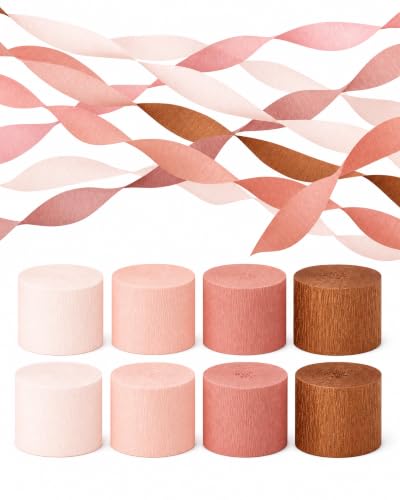 Image of 8 Rose Gold Streamers, 656ft Pack of Crepe Paper Party Decorations | Each roll is 82 ft long and 1.8 Inch wide ideal for Birthday Party Decor, Wedding Decorations and Bridal Showers