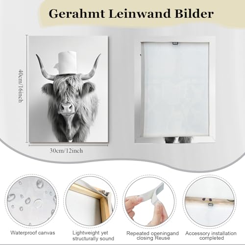 Alptiny Lustige Wandbilder Badezimmer 3er Set 30×40 cm – Schwarz Weiß Tiermotive mit Toilettenpapier, WC Bilder für Gäste WC, Badezimmer Deko Wandbild