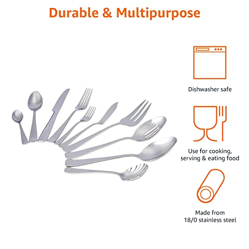 Image of AmazonBasics Cutlery 65-Piece Stainless Steel Flatware Set with Square Edge, Service for 12