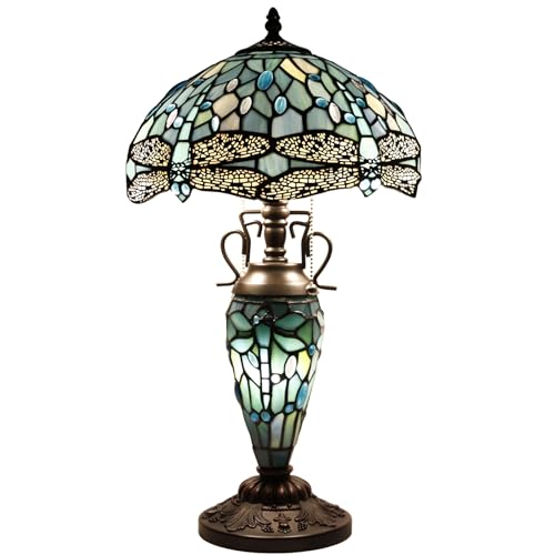Image of WERFACTORY Tiffany Table Lamp Stained Glass Desk Reading Light 22 Inch Tall