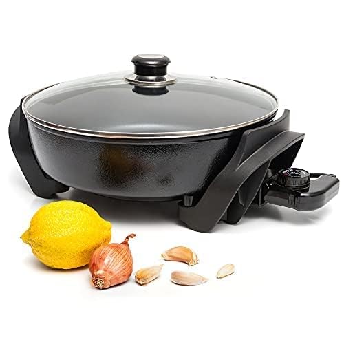 image for Moss & Stone Round Electric Skillet with Lid – 12x12 Inch Aluminum N