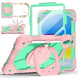 Case for iPad (A16) 11th Generation 11 Inch 2025, Ubearkk for iPad 10th Generation 10.9 inch 2022 case with Screen Protector 360 Degree Rotating Stand Shoulder Strap Pencil Holder, Rose Mint