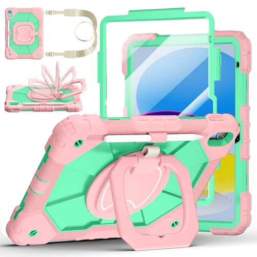 Image of Case for iPad (A16) 11th Generation 11 Inch 2025, Ubearkk for iPad 10th Generation 10.9 inch 2022 case with Screen Protector 360 Degree Rotating Stand Shoulder Strap Pencil Holder, Rose Mint