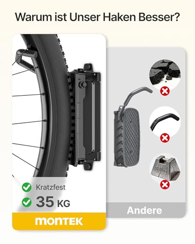 monTEK Schwenkbare Fahrrad Wandhalterung, Rennrad Wandhalterung für Reifenbreite bis 90mm, Fahrradhalterung Wand bis 35kg, platzsparender Wandfahrradständer, Vertikaler Fahrradständer, 1er Set