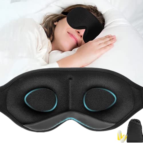 Schlafmaske für Herren und Frauen,Schlafbrille,Sleeping mask,Schlafmaske für Seitenschläfer Verdunklungs-Augenmaske zum Schlafen Glatte Hautfreundliche 3D Konturierte Schalen-Augenbinde mit Ohrstöpsel Cover