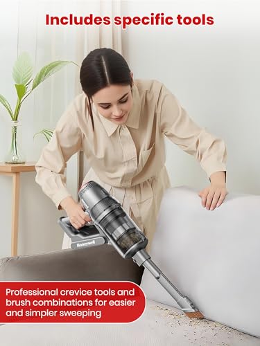 Honeywell Smart Cordless Vacuum Cleaner w/Automatic Adjustment, 10-in-1 Lightweight Stick with 3000mAh Battery 70Mins Runtime, Rechargeable Vacuum for Pet Hair/Carpet/All Floor, VC14, Graphite/Red - Image 5