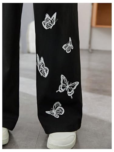 SweatyRocks Girl's Butterfly Wide Leg Pants Elastic High Waisted Running Pants with Pockets4