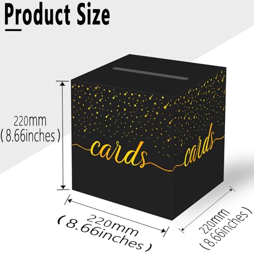 image for OLIVBIN Gold Foil Black Card Box, Bride Gift Card Box, Birthday Party 