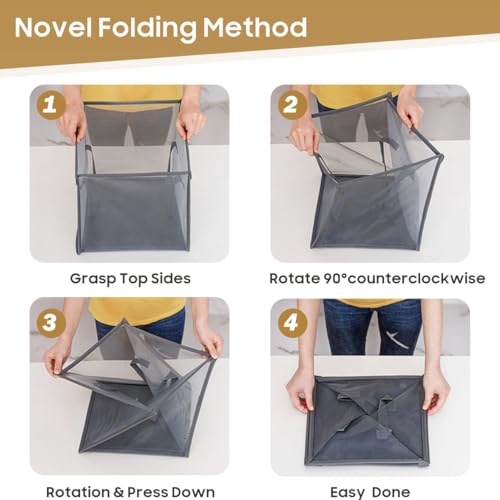 BOSNONA Mesh Pop Up Laundry Basket with Handles Portable and Collapsible Laundry Hamper Foldable Storage Organizer for Laundry Room Clothes Toys (Grey-Single Layer) - Image 7
