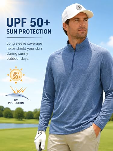 Image of Golf Quarter Zip Pullover for Men Mock Neck 1 /4 Zip Lightweight Athletic UPF 50+ Men's Long Sleeve Golf Sweatshirt