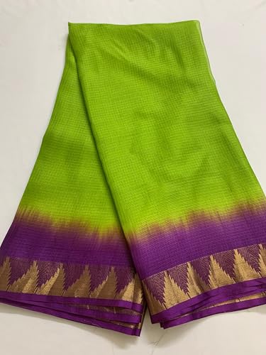 Image of Women's Bhagalpuri Pure Kota Doria Silk Net Saree With Temple Zari Border and Running Blouse Piece