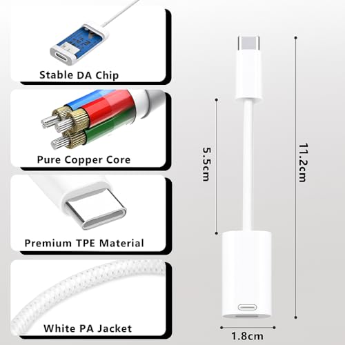 Image of TecoKart 3 in 1 USB C to Lightning Adapter | Type C Male to Female Lightning Earphone Converter with Charge & Data Transfer | Type C to Lightning Adapter for iPhone, Laptop & iPad (White)