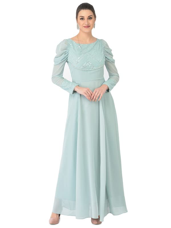 OjjasviEmbroidered Mint Blue Maxi Dress OJ1612