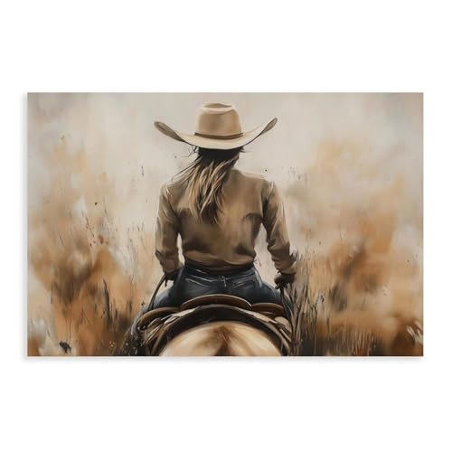 Poster rétro Country Western Cowgirl, une idée cadeau originale pour fan d'équitation