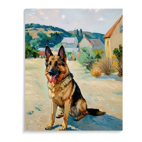 Paint by Numbers German Shepherd Dog DIY Acrylic Painting Kit with Brushes Pigment Oil Painting Artwork Adults Beginners Wall Decor 12x16inch(30x40cm) Frameless