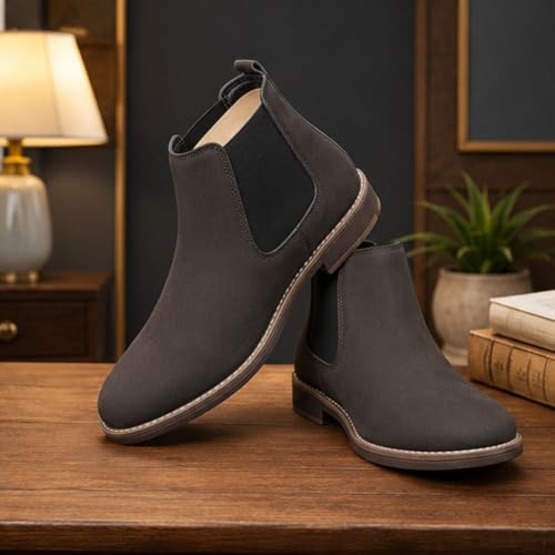 Image of Men's Chelsea Boots Suede Finish Slip-On Ankle Boots Elastic Side Panel Casual & Formal Wear