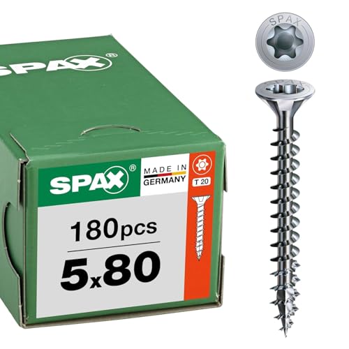 SPAX Universalschraube 5 x 80 mm 180 Stück - Holzschrauben Vollgewinde Senkkopf T-STAR plus T20 4CUT Spitze WIROX Beschichtung - 8000000288074