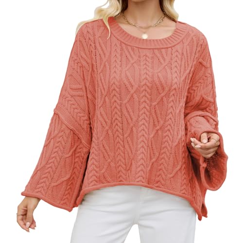 Women's Bell Sleeve Sweater - Oversized Cable Knit for Streetwear and Weekend Vibes
