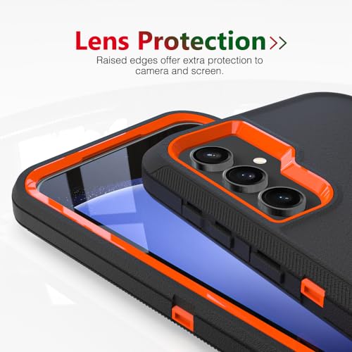 Image of Case for Galaxy S23 FE, Heavy-Duty Tough Rugged Shockproof Drop Protective Cover Cases for Samsung Galaxy S23 FE, Black+Orange